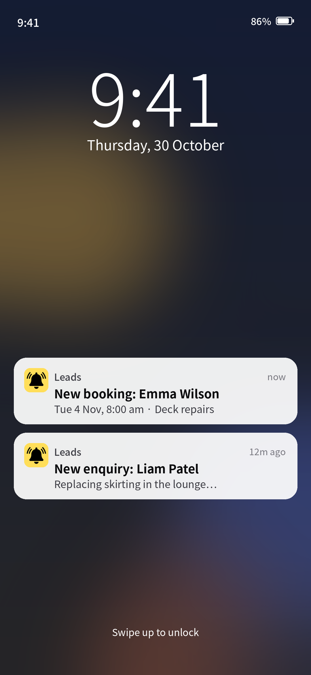 Job alerts on a phone lock screen