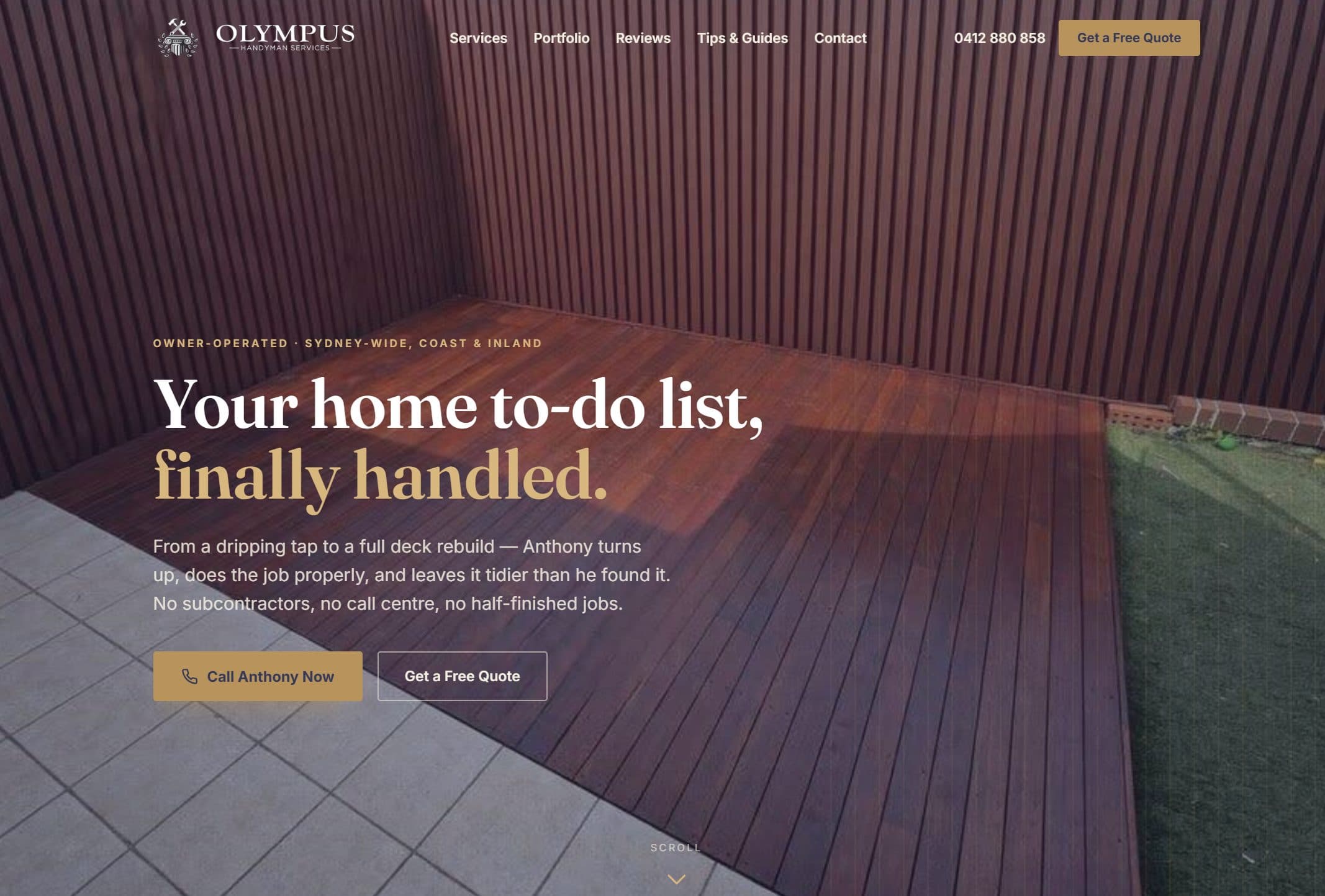 Olympus Handyman website, built by MissedCalls